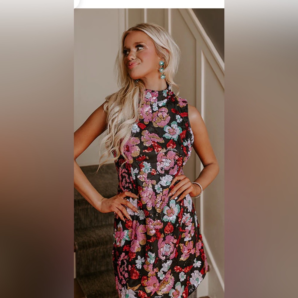 Multicolor Floral Sequence Sleeveless Dress